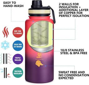 img 3 attached to 🍃 Lexlion 32 Oz Triple Walled Stainless Steel Water Bottle - Wide Mouth, Fruit Diffuser, Thermal Leaf Infuser, Silicone Sleeve & Cleaning Brush - 3 Leak Proof Lids - Reusable & Insulated