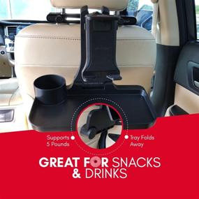 img 1 attached to Macally Car Headrest Tablet Holder with Food Tray - Adjustable iPad Car Mount for Phones and Tablets 4.5” to 10” Wide - Backseat iPad Car Holder with Snack Tray and Cupholder