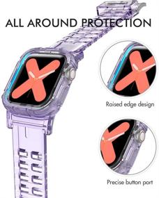 img 1 attached to 💜 AHASTYLE Clear Apple Watch Band with Rugged Bumper Case - Compatible with Apple Watch Series SE 6 5 4 3 2 1, Crystal Lavender, 42mm/44mm