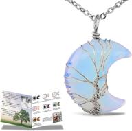 🌙 crescent moon necklace with tree of life pendant: wire wrapped crystal jewelry featuring natural gemstones and quartz logo