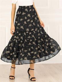 img 3 attached to 🌸 Allegra K Women's Floral Long Skirts: Stylish Elastic Waist Tiered Ruffle Boho Midi Skirt for Fashionable Ladies