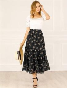 img 2 attached to 🌸 Allegra K Women's Floral Long Skirts: Stylish Elastic Waist Tiered Ruffle Boho Midi Skirt for Fashionable Ladies