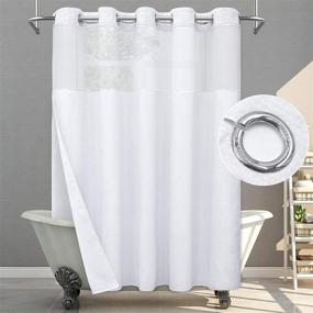img 4 attached to SUMGAR White Waffle Fabric Shower Curtain with Snap-in Liner - Double Layer, Heavy Textured Mesh Top Window, Hotel Luxury Modern Farmhouse Bathroom Shower Curtains Set 71 x 74