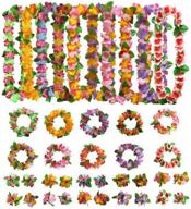 aniikiss 40 packs hawaiian flower leis set - luau party supplies for hula garland necklaces, bracelets, headband - jumbo simulated silk flowers for hawaii decorations, birthday party favors, beach theme party decor logo