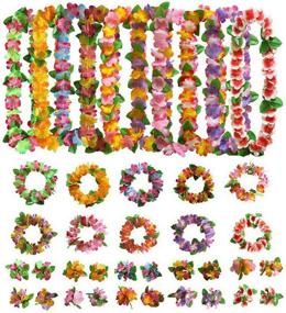 img 4 attached to AniiKiss 40 Packs Hawaiian Flower Leis Set - Luau Party Supplies for Hula Garland Necklaces, Bracelets, Headband - Jumbo Simulated Silk Flowers for Hawaii Decorations, Birthday Party Favors, Beach Theme Party Decor