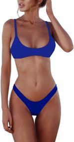 img 2 attached to 👙 Futurino Women's Solid Color Triangle Bikini Thong Bottom Brazilian Cheeky Bikini Set Two Piece Swimsuits - Enhanced SEO