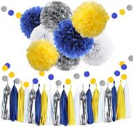🎉 vibrant 30pcs tissue pom poms: yellow and blue party decorations with paper tassel garland – perfect for birthday, bridal shower, wedding, graduation & more! logo