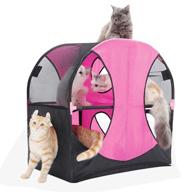 gaorui portable pink cat tower house - multi-functional oxford climbing condo with two platforms and peek holes - cat tree house logo