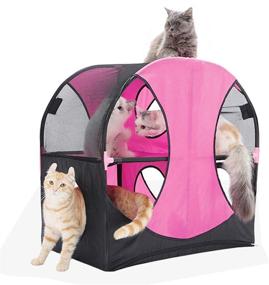 img 4 attached to Gaorui Portable Pink Cat Tower House - Multi-Functional Oxford Climbing Condo with Two Platforms and Peek Holes - Cat Tree House