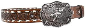 img 1 attached to 🌸 Nocona Belt Co. Brown Floral Tooled Boys Belt with Buckstitching and Buckle