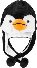 img 2 attached to 🐧 Winter Ski Hat Beanie Aviator Style Penguin Plush Animal Black/White (Short)