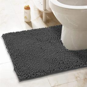 img 4 attached to 🚽 ITSOFT Water Absorbent Non-Slip Shaggy Chenille Charcoalgray U-Shaped Bathroom Rug - 24 x 21 Inches Toilet Contour