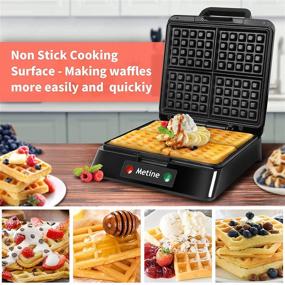 img 3 attached to Large Square Waffle Maker with Deep Non-Stick Coating for 4 Slice Square Waffles