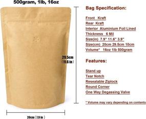 img 3 attached to ☕ 50-Pack of 500g (16oz / 1lb) Kraft Paper Stand-Up Zipper Pouches with Valve for Coffee Packaging