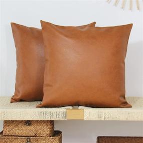 img 3 attached to 🛋️ JOJUSIS Modern Leather Throw Pillow Covers: Stylish Set for Couch, Sofa, Bed - 2 Pack, 20 x 20 Inch, 100% Faux Leather