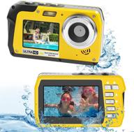 📸 waterproof camera - 10ft dive depth, 4k full hd, anti-shake zoom, 18x digital, 56mp underwater camera for snorkeling (yellow) logo