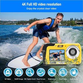 img 2 attached to 📸 Waterproof Camera - 10FT Dive Depth, 4K Full HD, Anti-Shake Zoom, 18X Digital, 56MP Underwater Camera for Snorkeling (Yellow)