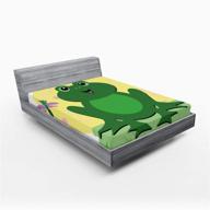 ambesonne childish concept amphibian animal and dragonfly frogs fitted sheet - soft decorative full size bedding with all-round elastic pocket - green yellow logo