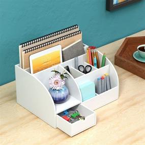 img 2 attached to 🗄️ FEMELI White Acrylic Desk Organizer with Drawer and 8 Compartments - Office Desk Accessories