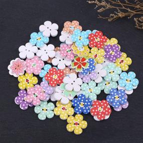 img 1 attached to 🌸 FENICAL 2cm Colorful Flower Wooden Buttons with 2 Holes for Sweater Buckles, Sewing Craft, Scrapbooking, and DIY Projects - Pack of 50 (Random Colors)