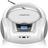 📻 white portable boombox with color lights, cd player top loading cd boombox with bluetooth fm stereo radio, home audio with usb/headphone jack logo