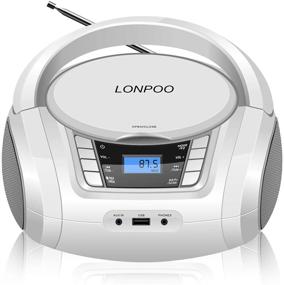 img 4 attached to 📻 White Portable Boombox with Color Lights, CD Player Top Loading CD Boombox with Bluetooth FM Stereo Radio, Home Audio with USB/Headphone Jack