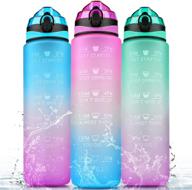 gjlpmy 32oz non-toxic tritan plastic sports water bottle – motivational fitness jug 💧 for gym, outdoor exercise & office with time marker, bpa free & leakproof (pink/blue) logo