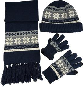 img 1 attached to ❄️ N'Ice Caps Boys Bulky Cable Knit Hat Scarf Gloves 3PC Set with Snowflake Design
