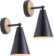 🛋 mwz rustic farmhouse black metal and wood wall sconce adjustable lamp - perfect lighting fixture for bedroom, living room, headboard, garage, porch (2 pack) логотип