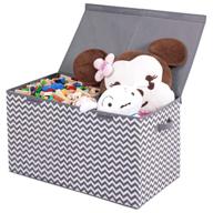 🎁 ladyrosian toy chest - складной органайзер для хранения игрушек с крышкой - организация дома для игровой комнаты - большая игрушечная коробка для детей (серо-белый зигзаг) логотип