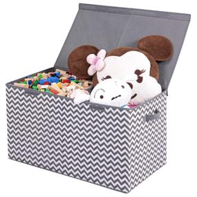 img 4 attached to 🎁 LadyRosian Toy Chest - Складной органайзер для хранения игрушек с крышкой - организация дома для игровой комнаты - большая игрушечная коробка для детей (серо-белый зигзаг)