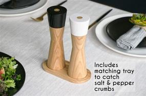 img 1 attached to 🌿 Organic Ash Wood Salt and Pepper Grinder Set with Adjustable Coarseness - Sustainable, Refillable Mill Set, Premium Quality, Brass Buttons and Shaker Tray Included - 7 Inch