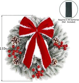 img 3 attached to 🎄 2 Pack Twinkle Star Lighted Christmas Wreaths, 13 Inch Pre-lit Small Xmas Wreath with Large Red Bow, LED Pine Needle Wreath for Front Door Holiday Wall Christmas Party Decorations