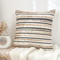 🛋️ boho throw pillow covers, striped woven braids for couch bed sofa, cozy rustic decor, accent pillows 18 x 18 inch, 100% cotton, adding eclectic character, in beige cream логотип