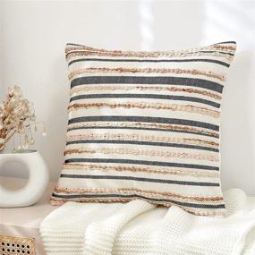 img 4 attached to 🛋️ Boho Throw Pillow Covers, Striped Woven Braids for Couch Bed Sofa, Cozy Rustic Decor, Accent Pillows 18 x 18 inch, 100% Cotton, Adding Eclectic Character, in Beige Cream