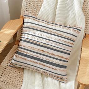 img 3 attached to 🛋️ Boho Throw Pillow Covers, Striped Woven Braids for Couch Bed Sofa, Cozy Rustic Decor, Accent Pillows 18 x 18 inch, 100% Cotton, Adding Eclectic Character, in Beige Cream