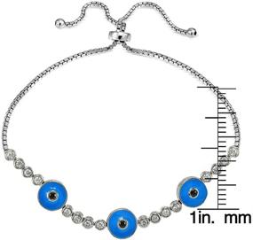 img 1 attached to Hoops &amp; Loops Evil Eye Bracelet with Sterling Silver, Triple Round Blue Enamel, and Cubic Zirconia, Adjustable Pullstring