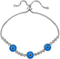 hoops &amp; loops evil eye bracelet with sterling silver, triple round blue enamel, and cubic zirconia, adjustable pullstring logo