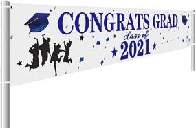 img 2 attached to 🎓 2021 Большой баннер "Поздравляем, выпускник!" для вечеринки по случаю окончания колледжа и старшей школы - Голубые украшения для вечеринки по случаю выпускного вечера на открытом воздухе и в помещении (9,8 х 1,6 фута)