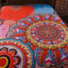 img 1 attached to 🛏️ LAMEJOR Queen Size Boho Quilt Set - 3-Piece Bedspread Coverlet Lightweight Mandala Pattern, Reversible Microfiber Orange