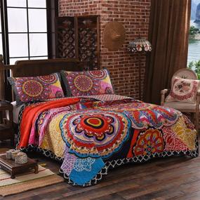 img 4 attached to 🛏️ LAMEJOR Queen Size Boho Quilt Set - 3-Piece Bedspread Coverlet Lightweight Mandala Pattern, Reversible Microfiber Orange