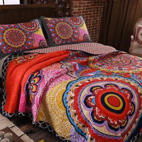 img 2 attached to 🛏️ LAMEJOR Queen Size Boho Quilt Set - 3-Piece Bedspread Coverlet Lightweight Mandala Pattern, Reversible Microfiber Orange