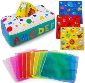 img 4 attached to teytoy My First Baby Tissue Box: High Contrast Crinkle Sensory Toys for Toddlers & Infants - Educational Montessori Stuffed Square Scarves for Learning & Play
