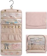 bagsmart travel hanging jewelry organizer case: foldable jewelry roll for your journey - rings, necklaces, bracelets, earrings - soft pink logo