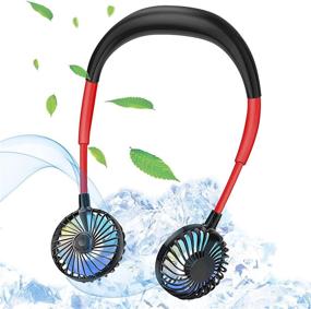 img 4 attached to 🌬️ Tongtujinming Hand-Free Neck Fan, USB Rechargeable Portable Fan, 3-Speed Wearable Mini Neck Fan with Low Noise, Personal Fan with Colorful LED Lights for Travel, Camping, Office - Black/Red