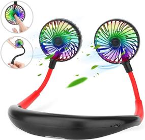 img 3 attached to 🌬️ Tongtujinming Hand-Free Neck Fan, USB Rechargeable Portable Fan, 3-Speed Wearable Mini Neck Fan with Low Noise, Personal Fan with Colorful LED Lights for Travel, Camping, Office - Black/Red