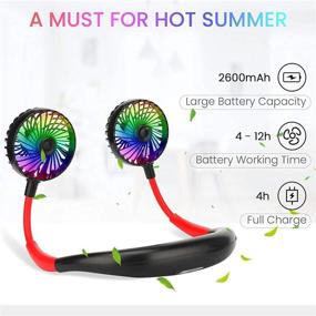 img 2 attached to 🌬️ Tongtujinming Hand-Free Neck Fan, USB Rechargeable Portable Fan, 3-Speed Wearable Mini Neck Fan with Low Noise, Personal Fan with Colorful LED Lights for Travel, Camping, Office - Black/Red