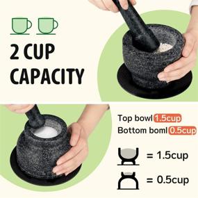 img 3 attached to 🌿 Tera Mortar and Pestle Set: Polished Granite with Lid, Double Ended, 2 Cup-Capacity - Natural Grinding Tool for Herbs, Spices, and Guacamole Making