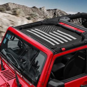 img 4 attached to Black US Flag Sun Shade Top Cover for Jeep Wrangler 2007-2017 JK JKU 2 Door - Durable Polyester Mesh Sunshade for Improved Sun Protection - RT-TCZ