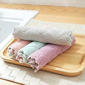 img 3 attached to 🧽 Super Absorbent Microfiber Kitchen Dish Towels: Ideal Cleaning Cloth for Glass, Kitchens, Bathrooms, Cars - 10 Pack (Purple, Coral, & Green) - 9.5" x 5
